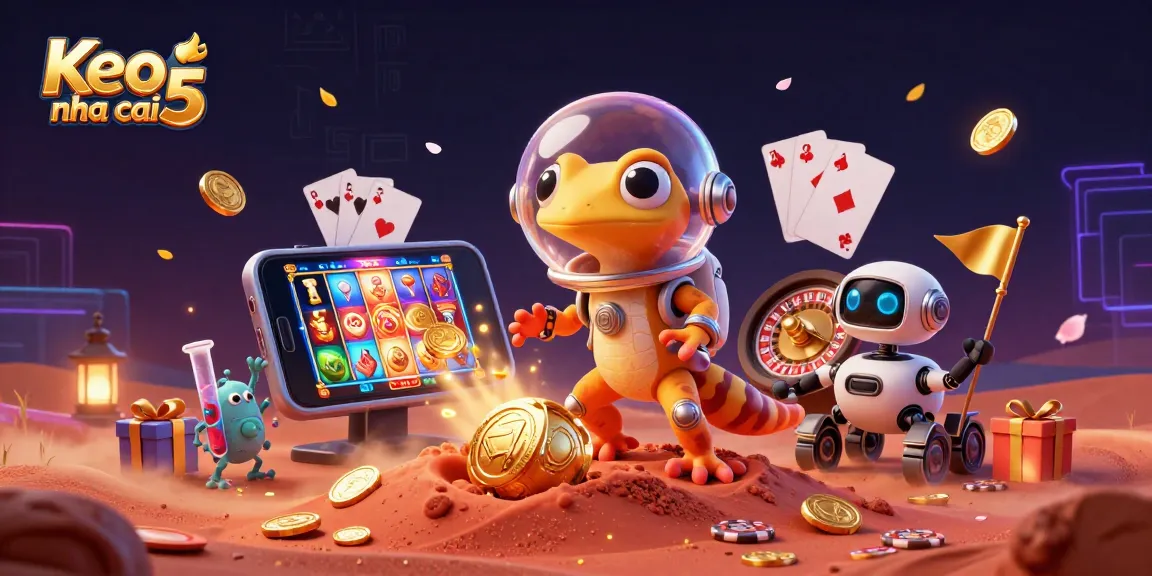 Kicking off fun with Keo nha cai 5, Martian gecko explores a golden casino on Mars