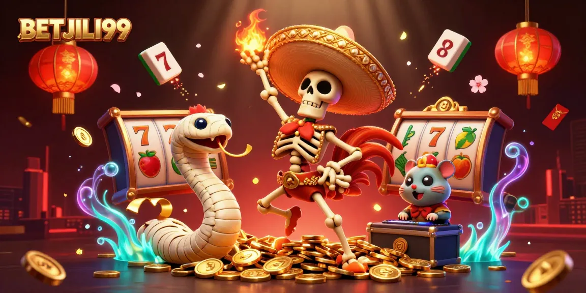 Join the thrilling action at BETJILI99, where a mariachi rooster celebrates wins in a vibrant casino scene.