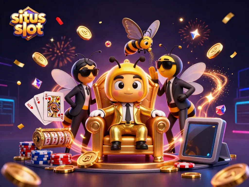 Experience the vibrant energy of situs slot with a bumblebee mob boss in a dynamic casino scene.