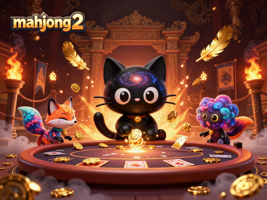 Play mahjong 2 with vibrant characters at a dynamic cosmic casino filled with excitement.
