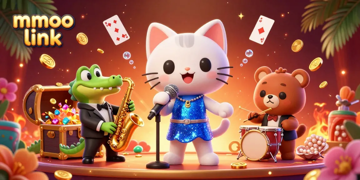 Experience the thrill of gaming with mmoo link amidst vibrant characters and festive casino imagery.