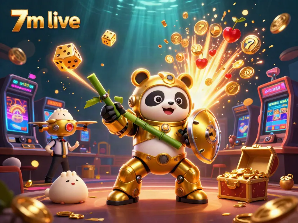 Experience thrilling 7m live action in a dynamic casino scene with colorful elements and characters.