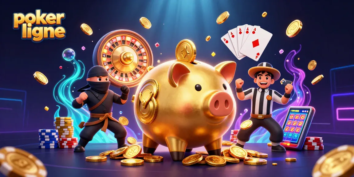 Jouez à poker ligne avec cette illustration dynamique mettant en scène un sumo et un ninja dans un décor de casino.