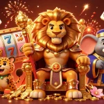 Experience thrilling gameplay at s666 with a vibrant 3D casino scene showcasing a fierce lion king and dynamic golden elements.
