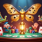Experience thrilling gameplay with GO88 in a vibrant casino scene featuring a majestic moth and poker elements.