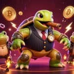 Jouer dans des casinos en ligne alternant des tortues mobsters et des grenouilles, illuminés par des pièces de bitcoin.
