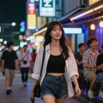 유흥밤알바의 밤거리에서 즐거운 시간을 보내는 젊은 여성의 모습