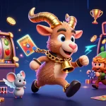 Experience the thrill at Luckywin with festive characters in a vibrant casino scene filled with action.