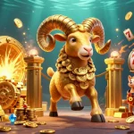 Découvrez les jeux des casinos en ligne avec un magnifique bélier doré et des éléments de fortune.