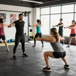Astera Shop: Fitness enthusiasts training in a modern gym with professional guidance and high-quality equipment.