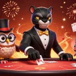 Participez à des parties de poker en ligne captivantes avec une illustration animée de personnages élégants jouant autour d'une table.