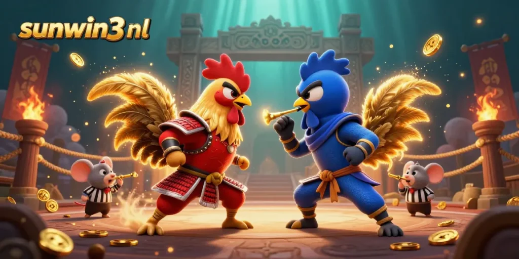Experience thrilling action with sunwin3 nl as 3D roosters battle in a vibrant casino arena.
