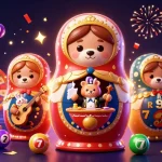Kobe casino scene featuring Matryoshka bears with dealer outfits and lively game elements for an engaging experience