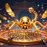 UU88's dynamic golden spider spins a roulette web as players place bets at the vibrant casino.