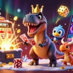 Engage in Tài xỉu MD5 gaming with an exciting scene of cartoon dinosaurs and dynamic casino elements.