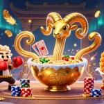 Jouez aux casinos en ligne avec une scène pleine de personnages comme un bol de ramen géant et des éléments de jeu captivants.