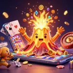 Play thrilling games at xxbb446, featuring golden volcanoes, exciting slots, and vibrant graphics.