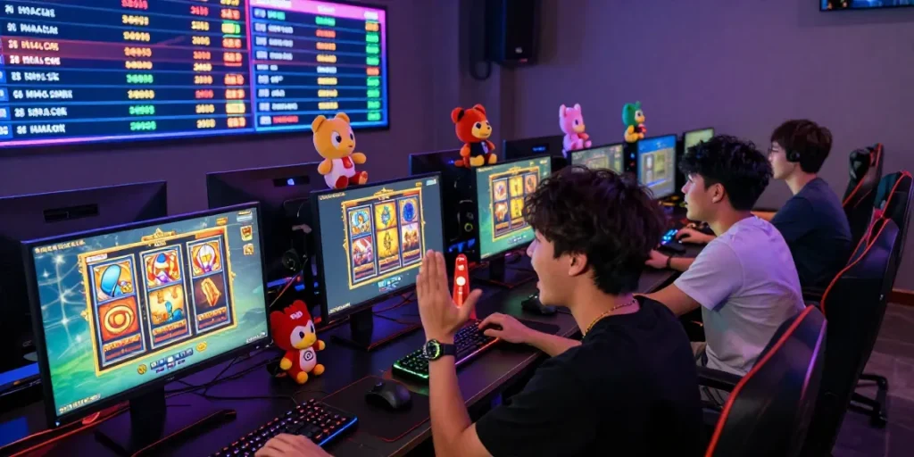 Exciting online gaming atmosphere showcasing players enjoying slot gacor games with vibrant visuals and celebratory moments.