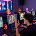 Exciting online gaming atmosphere showcasing players enjoying slot gacor games with vibrant visuals and celebratory moments.