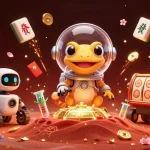 Experience thrilling f168 gameplay with a Martian gecko and slot reels in a vibrant casino.