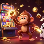 Illustration captivante d'un casino en ligne avec un poltergeist jonglant et un chiot détective, mettant en lumière le casino en ligne argent réel meilleur site.