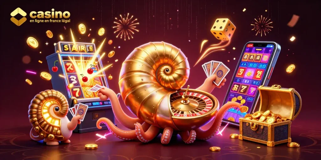 Jouez au casino en ligne en France légal avec des machines à sous et des jeux de cartes scintillants.