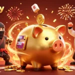 Engage with 92lottery as the golden piggy bank sumo wrestler stomps and unleashes wealth.