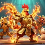 Engage in thrilling sbobet betting with a fierce rooster warrior and dragon hatchling in an epic arena.
