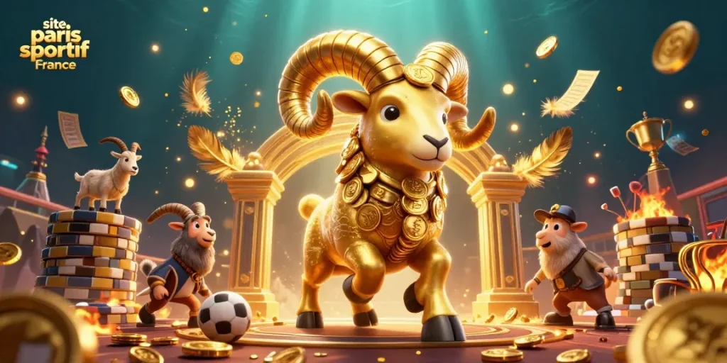 Bettez sur le site paris sportif France avec un bélier doré et des éléments de stade captivants.